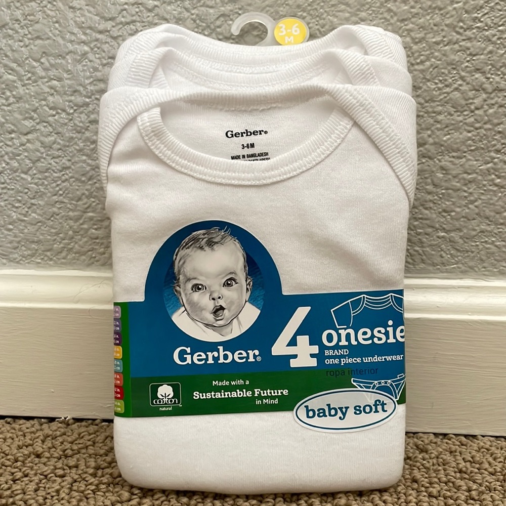Gerber baby onesies, white, size 3-6 months